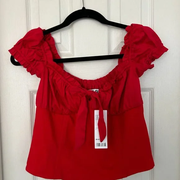 NWT, I.AM.GIA Naomi Ruffle Bustier Top with Sweetheart Neckline, Red, L